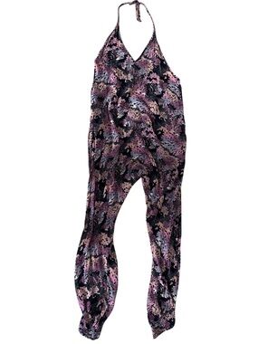 Pink Abstract Halter Romper Jumpsuit
